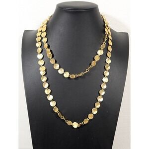 Karine Sultan Gold Tone Coin Disc Matte Chain Long Necklace 42 inch